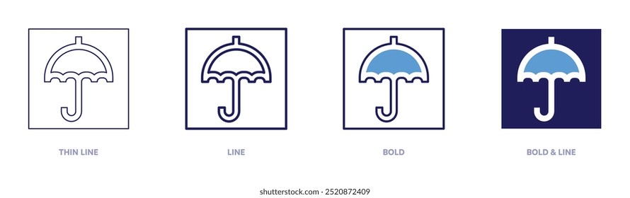 La logística mantiene el icono seco en 4 estilos diferentes. Línea delgada, línea, negrita y línea negrita. Estilo duotono. Trazo editable.