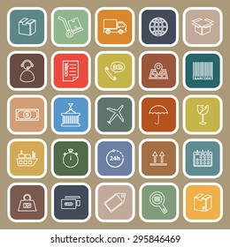 Logistics line flat icons on brown background, stock vector