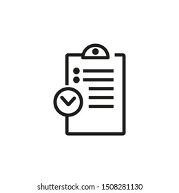 Logistics line icon. Checkmark, document, clipboard. Working time planning concept. Vector illustration can be used for topics like time management, business, workflow