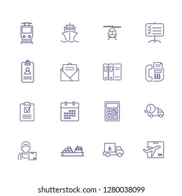 Logistics line icon set. Badge, checklist, truck, courier. Transportation concept. Can be used for topics like delivery, shipping, postal service