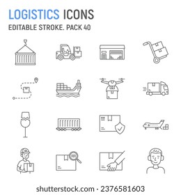Logistics line icon set, moving service collection, vector graphics, logo illustrations, delivery vector icons, logistic signs, outline pictograms, editable stroke