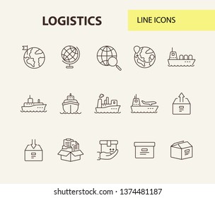 Logistics line icon set. Worlwide export and packaging concept.Vector illustration can be used for topics like marine, transportation, export