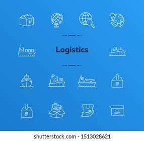 Logistics line icon set. Worlwide export and packaging concept.Vector illustration can be used for topics like marine, transportation, export