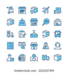 Logistiklinien-Symbole. Blau. Vektorliniensymbole