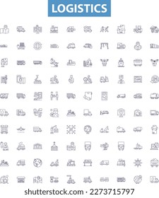 Logistics line icons, signs set. Distribution, Shipping, Delivery, Transportation, Freight, Channel, Inventory, Management, Supply outline vector illustrations.