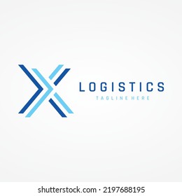 Logotipo logístico con flechas, caja de pedidos, orden rápida y digital.