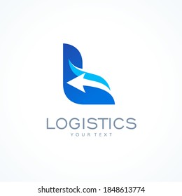 Logistics logo design, silhouette letter L and arrow