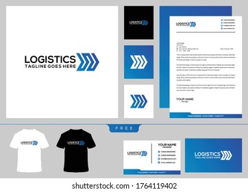 Logistics logo design template and business card arrow express delivery