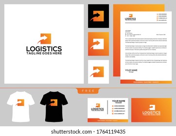 Logistics logo design template and business card arrow express delivery