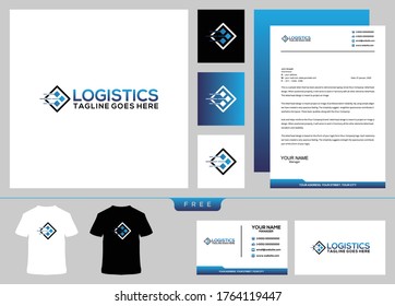 Logistics logo design template and business card arrow express delivery