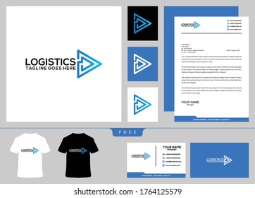 Logistics logo design template and business card arrow express delivery