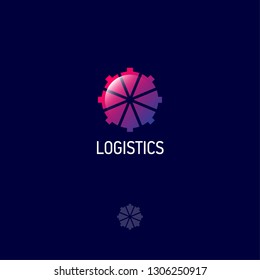 Logistics logo. Directional arrows tend toward the center. Glossy web, UI icon. Flat, monochrome option.