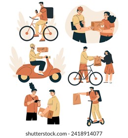 Logistics with Man Courier Character Working in Delivery and Logistic Service Vector Set