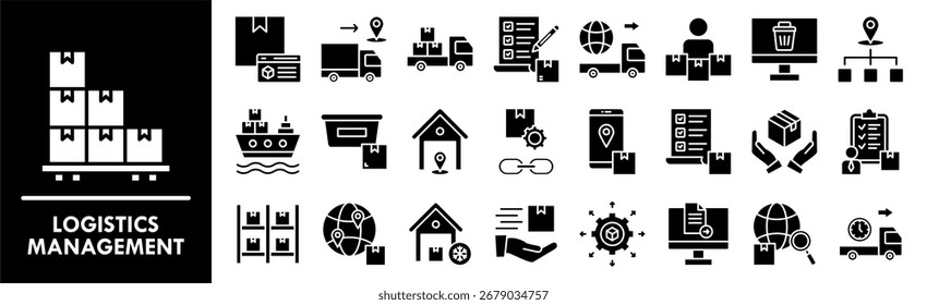 Logistics Management icon collection set. Containing design delivery, business, industry, warehouse, distribution, cargo
