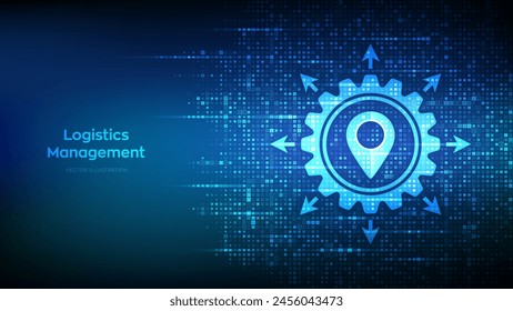 Symbol für Logistikmanagement mit Binärkode. Intelligente Logistik und Transport. Logistische globale Netzwerkverteilung. Digitaler Code-Hintergrund mit Ziffern 1.0. Vektorillustration.