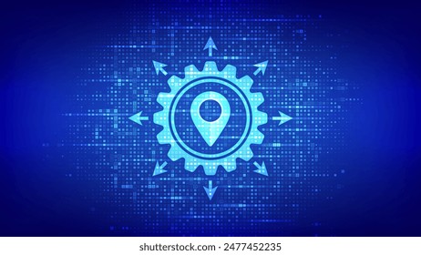 Logistics management icon made with binary code. Smart logistics and transportation. Logistic global network distribution. Digital code background with digits 1.0. Vector Illustration.