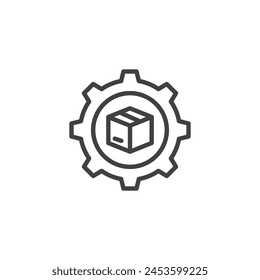 Logistics management line icon. linear style sign for mobile concept and web design. Delivery box and gear outline vector icon. Shipping automation symbol, logo illustration. Vector graphics