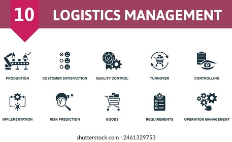 Logistics management set. Creative icons. Editable elements.