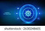Logistics management. Smart logistics, transportation technology concept. Logistic global network distribution. Business of transport industrial. Sphere with a hexagonal surface. Vector illustration.