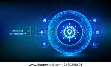 Logistics management. Smart logistics, transportation technology concept. Logistic global network distribution. Business of transport industrial. Sphere with a hexagonal surface. Vector illustration.