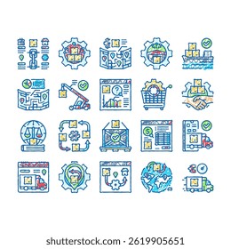logistics manager warehouse doodle icons set vector. business delivery, technology service, shipment transport, industry, export logistic logistics manager warehouse sketch hand drawn