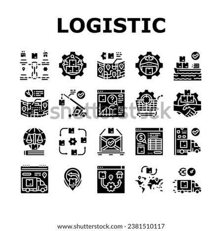 logistics manager warehouse icons set vector. business delivery, technology service, shipment transport, industry, export logistic logistics manager warehouse glyph pictogram Illustrations