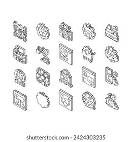 logistics manager warehouse isometric icons set. business delivery, technology service, shipment transport, industry, export logistic logistics manager warehouse color line