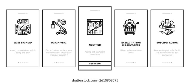 logistics manager warehouse onboarding mobile vector business delivery, technology service, shipment transport, industry, export logistic logistics manager warehouse illustrations