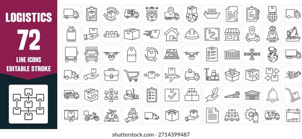 Logistics Minimalist Line Icon Set for Supply Chain and Transportation