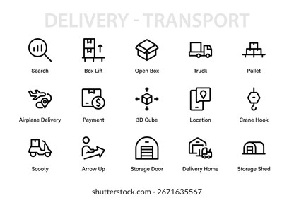 Logistics Modern Line Icon Pack – Professional Minimal Outline Vector Icons for Supply Chain, Delivery, and Freight Transport Themes