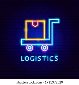 Logistics Neon Label. Vector Illustration of Trolley Promotion.