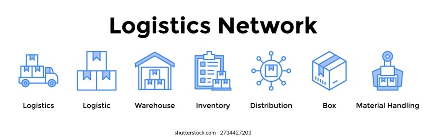 Logistics Network Banner Web Icon Vector Illustration Concept For Logistics, Logistic, Warehouse, Inventory, Distribution, Box, Material Handling