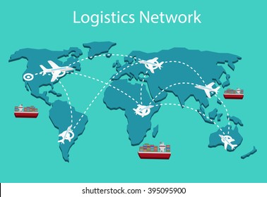 Logistics network Flat 3d isometric vector illustration Set of air cargo trucking rail transportation maritime shipping On-time delivery Vehicles designed to carry large numbers of China cargo