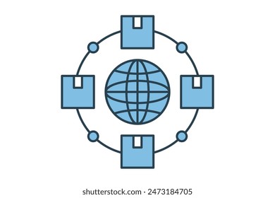 Icono de red logística. ícono relacionado con la cadena de suministro. adecuado para Sitio web, App, interfaces de usuario, imprimible, etc. estilo de ícono de línea plana. diseño de Vector simple editable