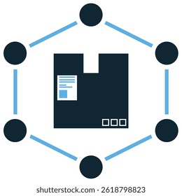 Logistics network icon vector for supply connection, freight flow, and transport system. Ideal for global logistics structure, cargo map, and distribution link illustration.