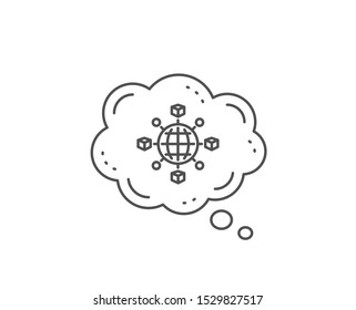 Logistics network line icon. Chat bubble design. Parcel tracking sign. Goods distribution symbol. Outline concept. Thin line logistics network icon. Vector