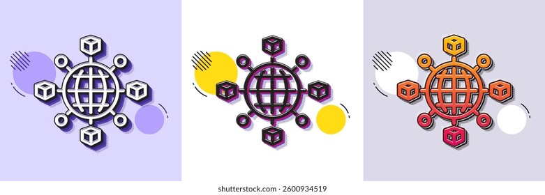 Logistics network line icon. Halftone dotted pattern. Gradient icon with grain shadow. Parcel tracking sign. Goods distribution symbol. Line logistics network icon. Various designs. Vector