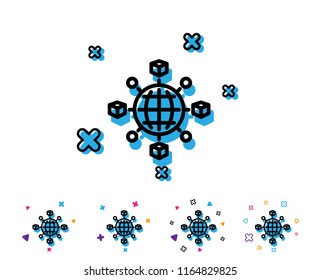 Logistics network line icon. Parcel tracking sign. Goods distribution symbol. Line icon with geometric elements. Bright colourful design. Vector