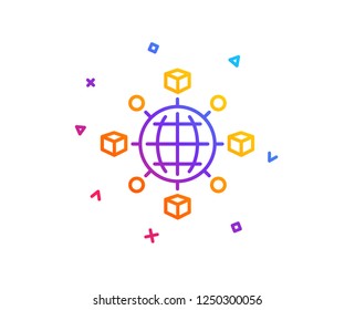 Logistics network line icon. Parcel tracking sign. Goods distribution symbol. Gradient line button. Logistics network icon design. Colorful geometric shapes. Vector