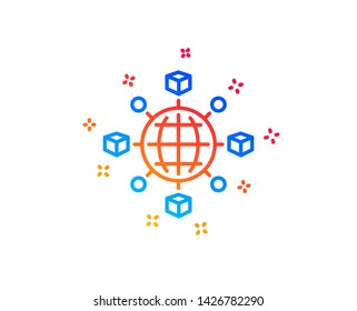 Logistics network line icon. Parcel tracking sign. Goods distribution symbol. Gradient design elements. Linear logistics network icon. Random shapes. Vector