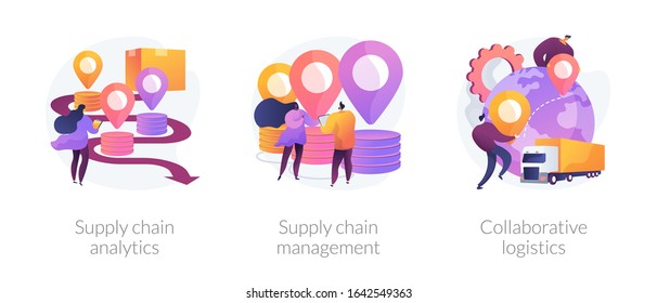 Logistics operations control, delivery service administration. Supply chain analytics, supply chain management, collaborative logistics metaphors. Vector isolated concept metaphor illustrations.