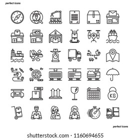 Logistics Outline Icons perfect pixel. Use for website, template,package, platform. Concept business object design.