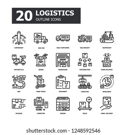 Logistics Outline icons.Business Delivery and Transportation Concept Thin line icons.