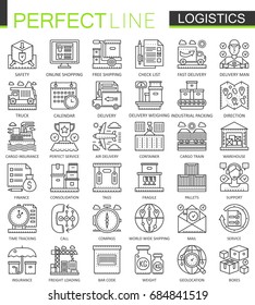 Logistics outline mini concept symbols. Modern stroke linear style illustrations set. Logistic transportation perfect thin line icons