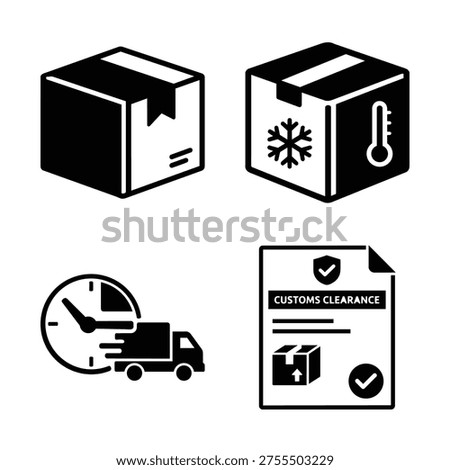 Logistics package icon set, supply chain package icons black and white vector