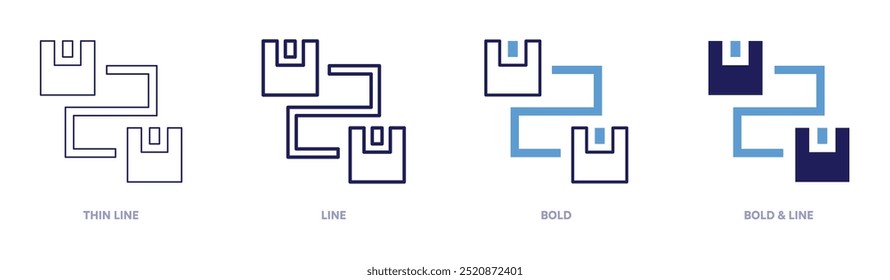 Logistics path icon in 4 different styles. Thin Line, Line, Bold, and Bold Line. Duotone style. Editable stroke.