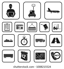 Logistics service black icons in set collection for design. Logistics and equipment vector symbol stock web illustration.