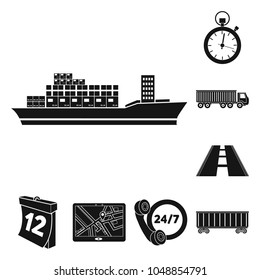Logistics service black icons in set collection for design. Logistics and equipment vector symbol stock web illustration.