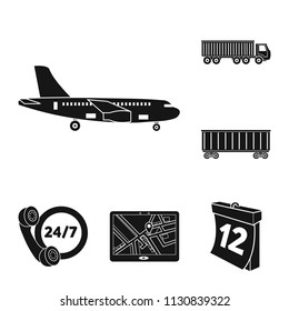 Logistics service black icons in set collection for design. Logistics and equipment vector symbol stock web illustration.