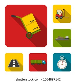 Logistics service flat icons in set collection for design. Logistics and equipment vector symbol stock web illustration.